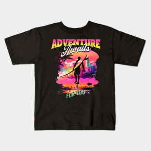 Adventure Awaits For You Surfing, Hello Summer Vintage Funny Surfer Riding Surf  Surfing Lover Gifts Kids T-Shirt